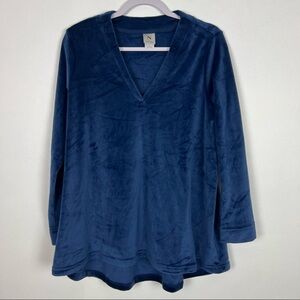 Natori Velour Long Sleeve Top V Neck Tunic Navy Blue Comfy Cozy Size Small